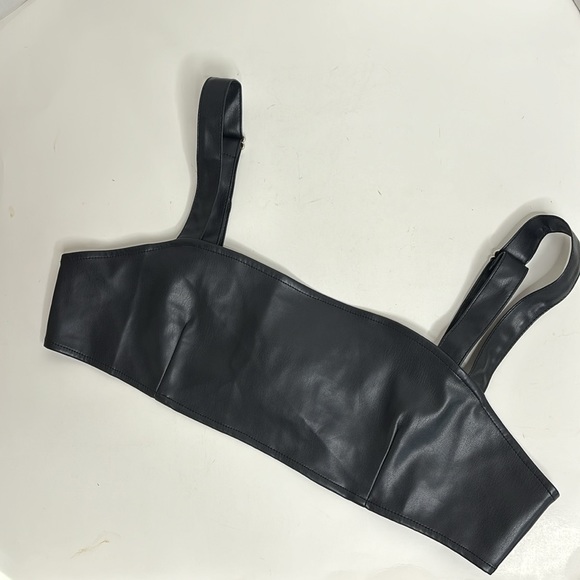 WhoworeWhat | Black Faux Leather Adjustable Bralette | Rebel Undershirt | Biker - Picture 9 of 12